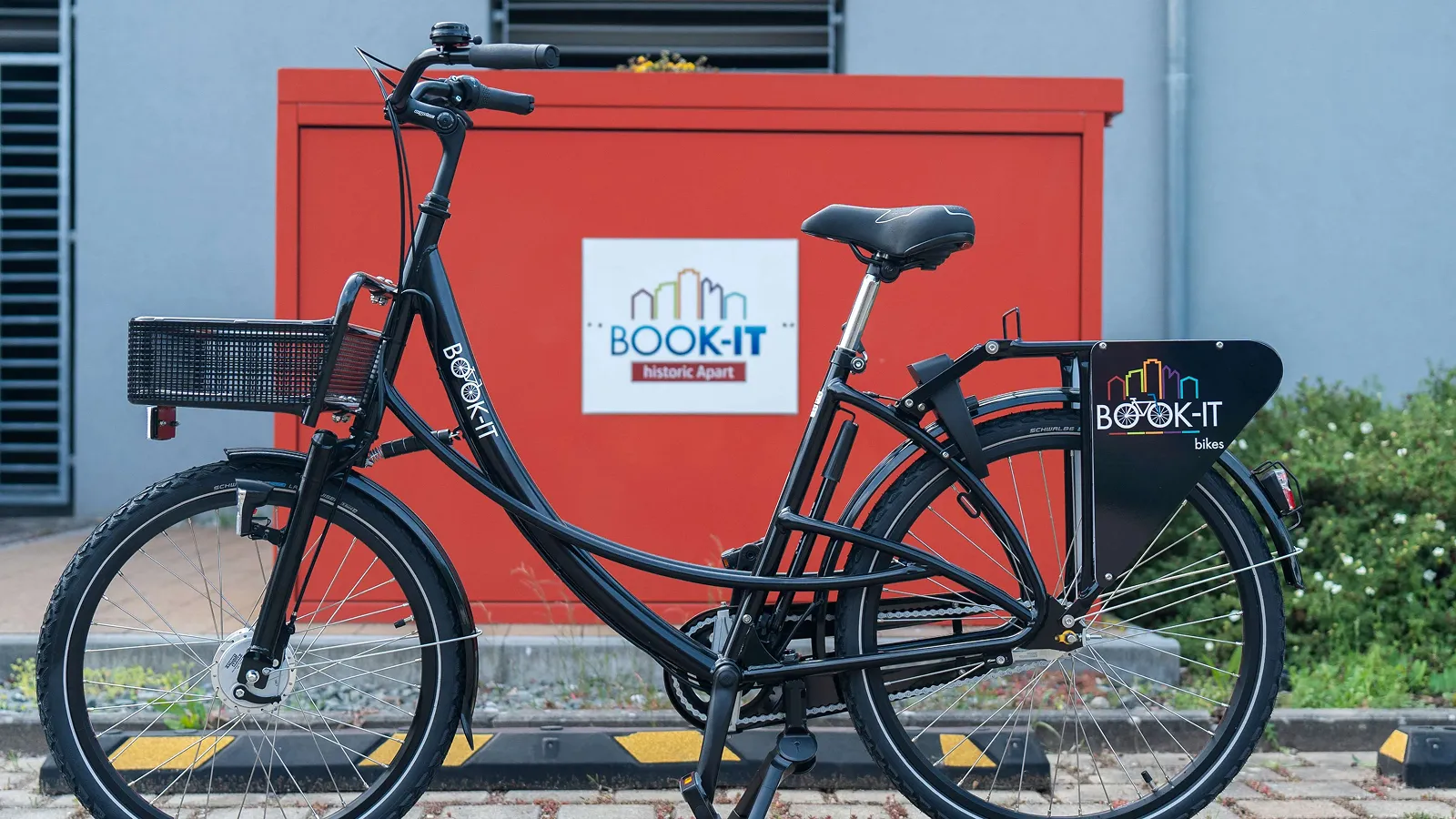 A bike parked on the side of the road.