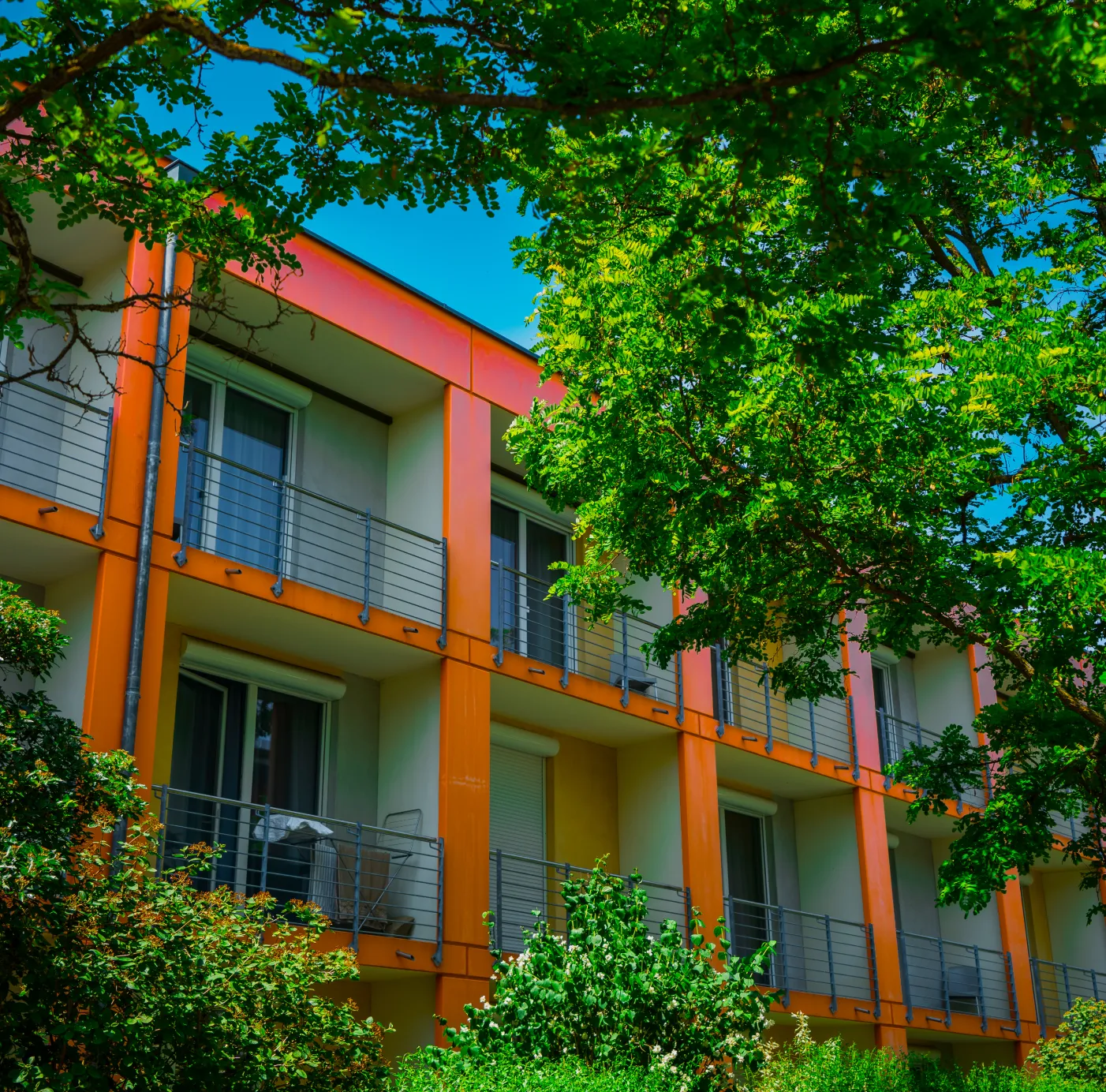 A block of flats viewed from the front