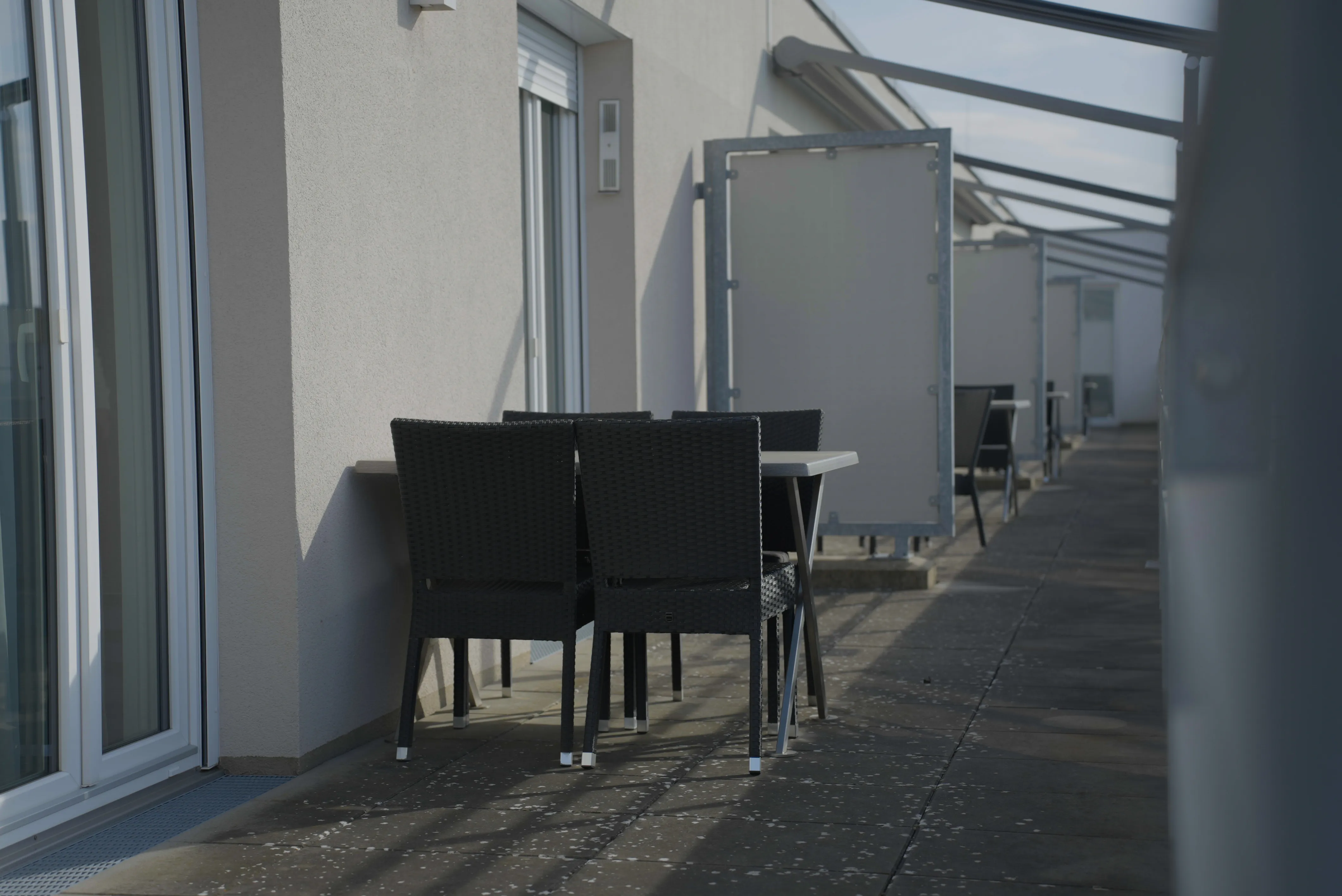 Private terrace with outdoor furniture at double apartment in Erlangen – ideal for long-term stays