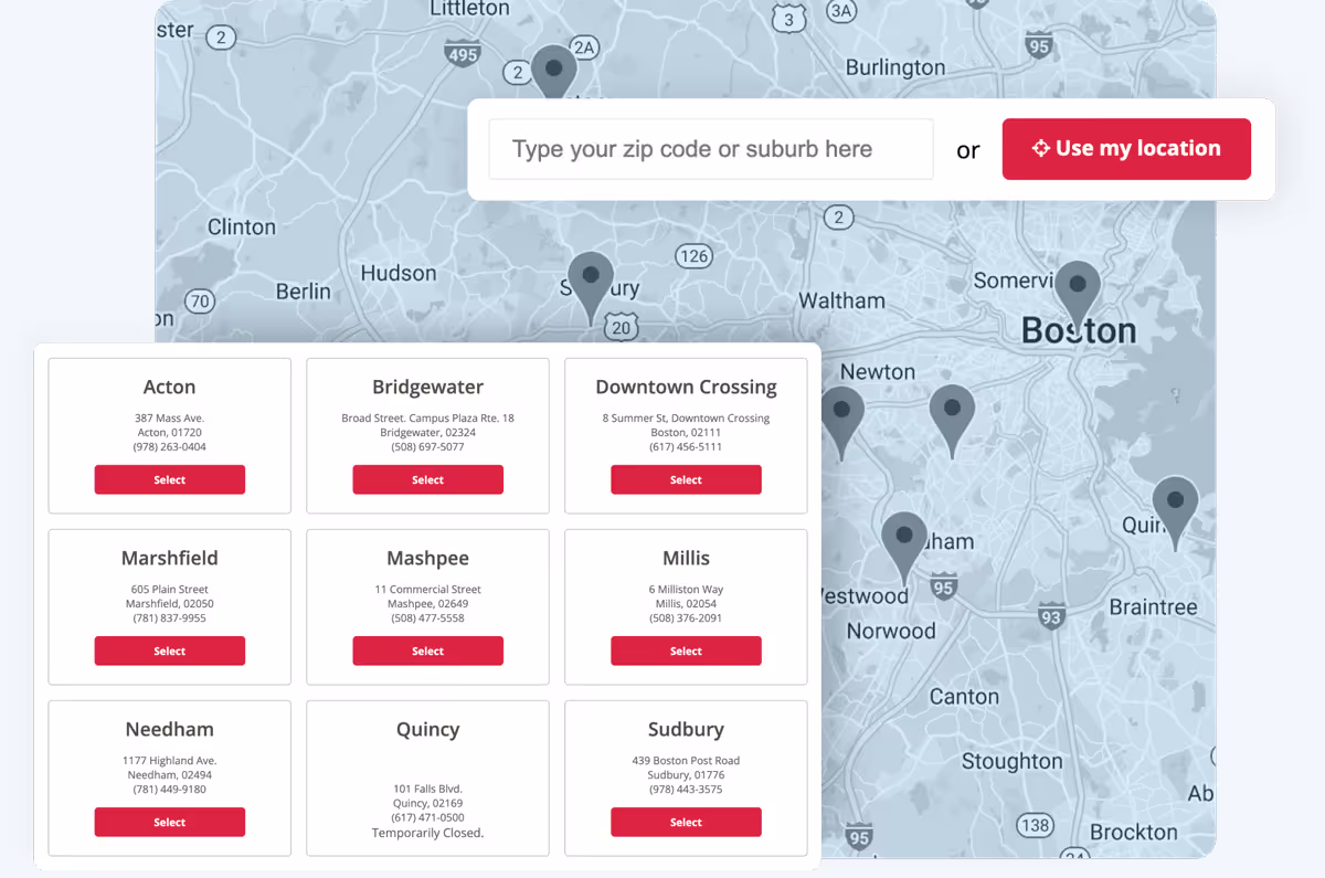 FoodStorm catering site UI showing store selector