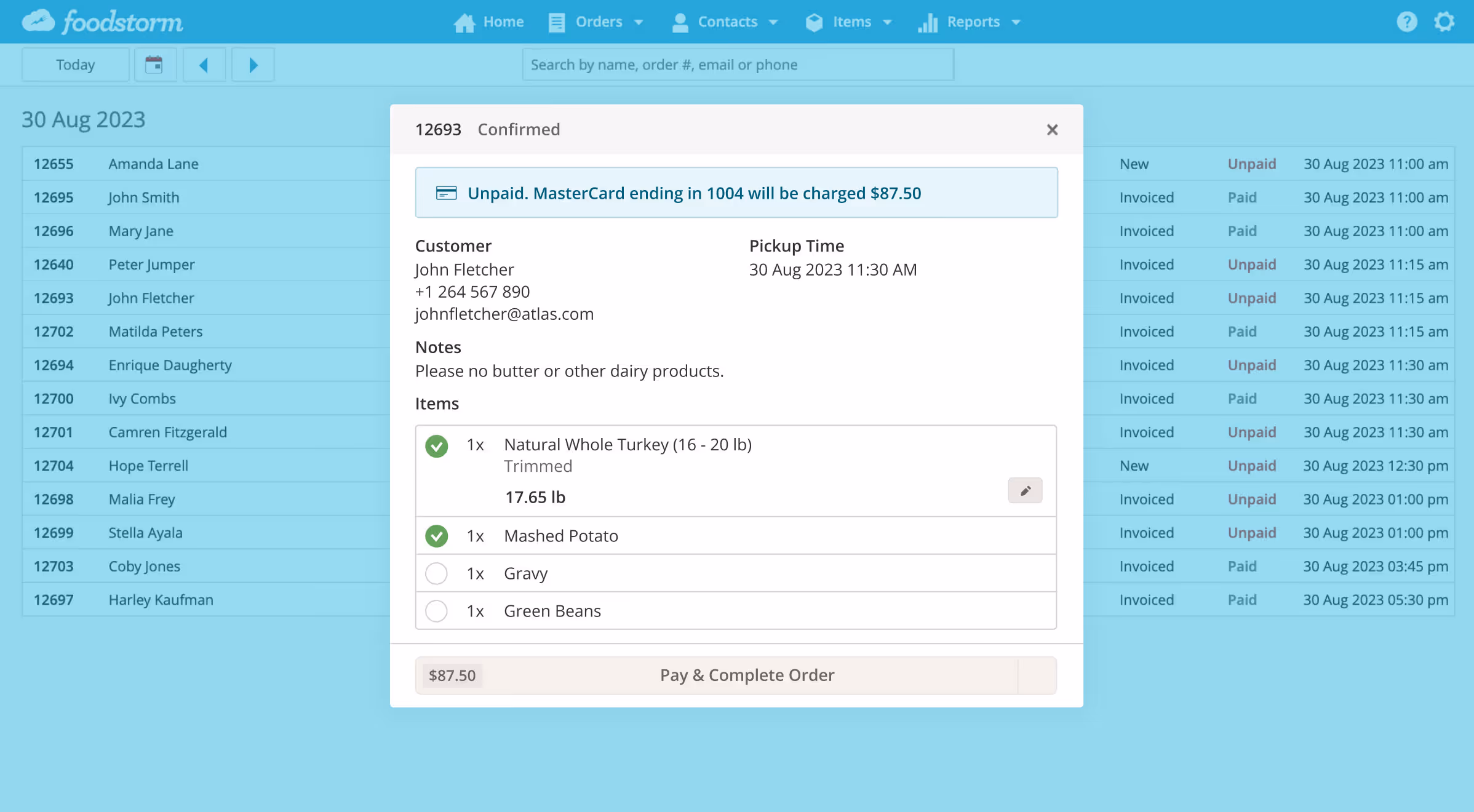 FoodStorm OMS in-store fulfillment UI