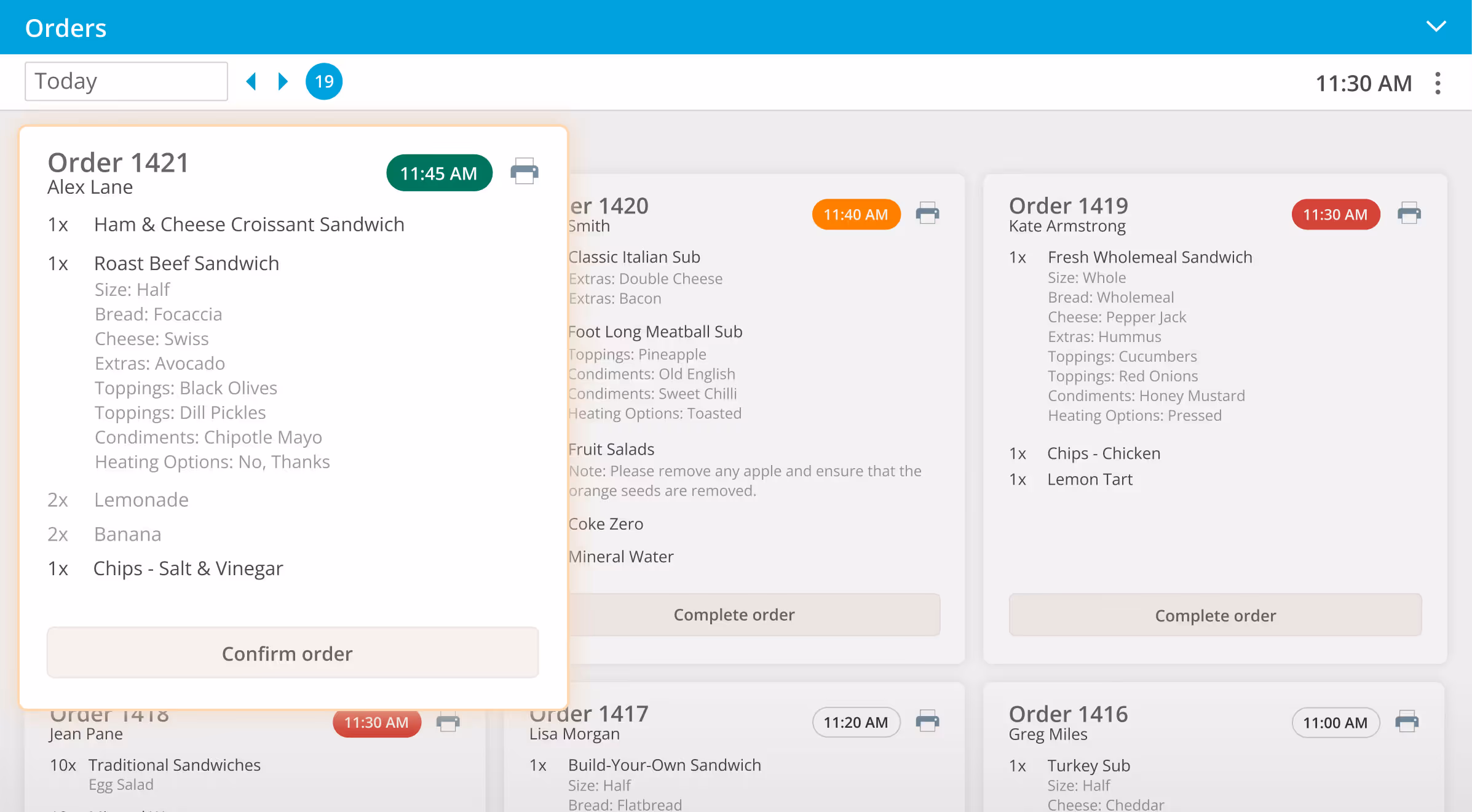 FoodStorm department ordering UI