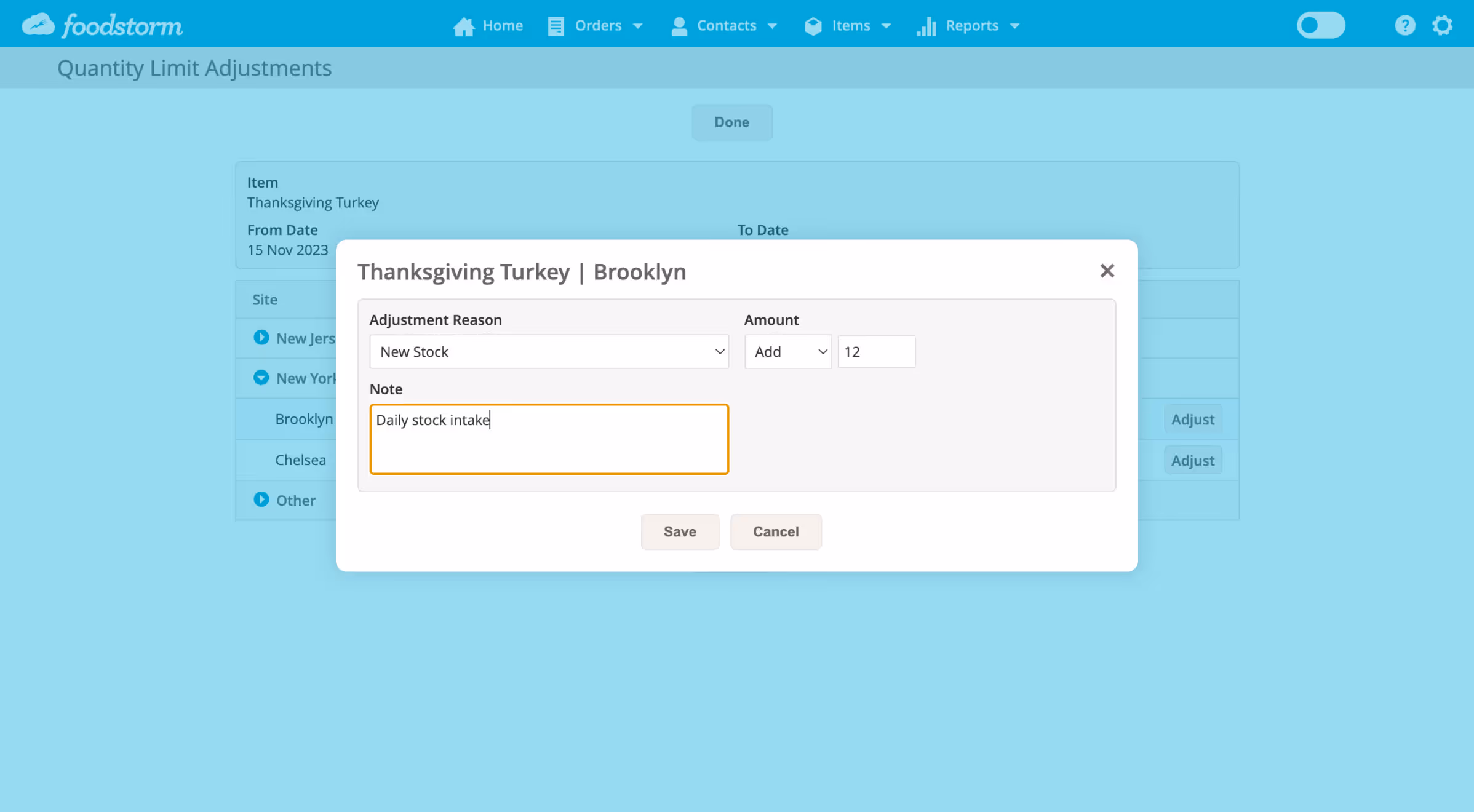 FoodStorm Item quantity tracking UI