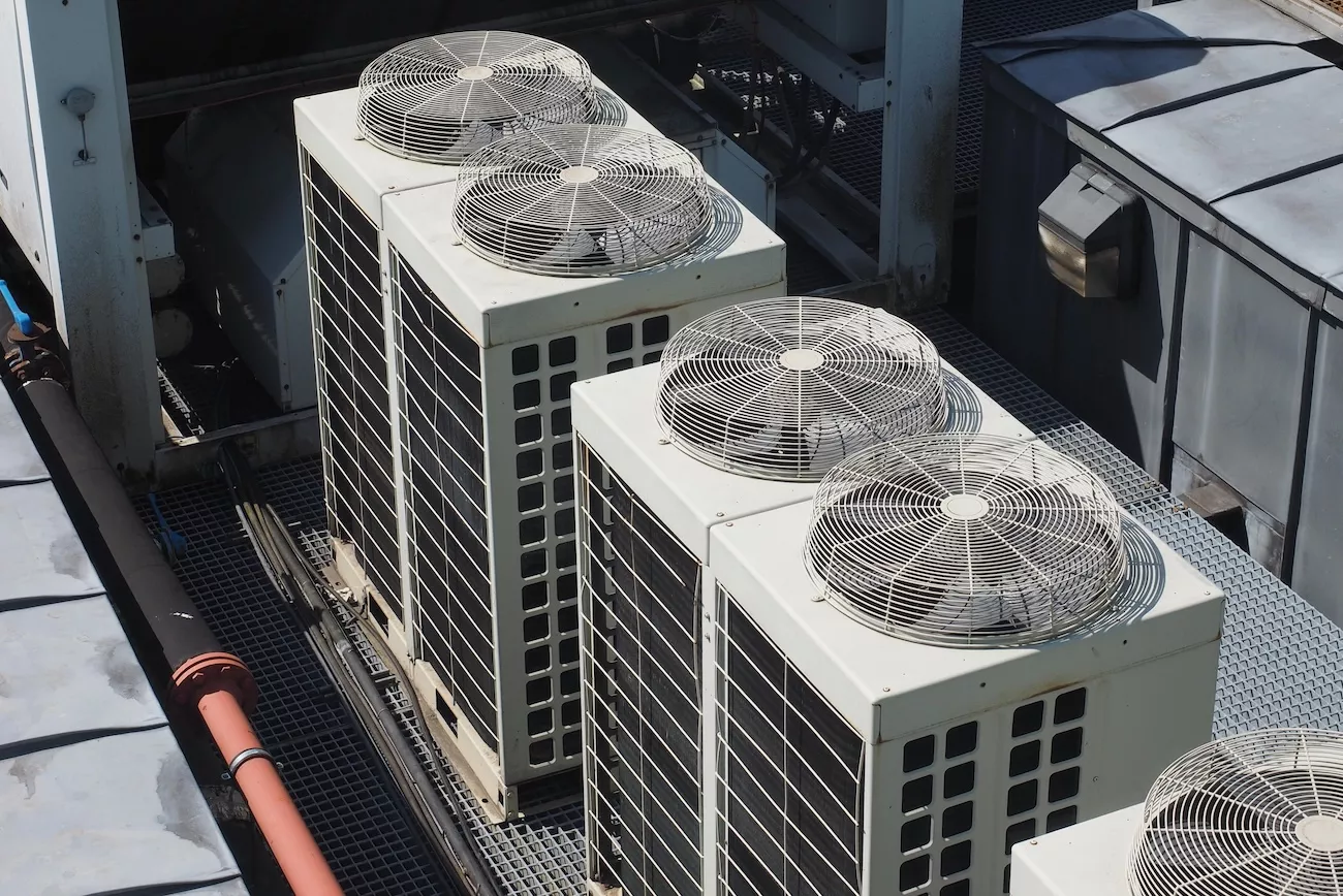 Air conditioning unit installed on a commercial office roof. 