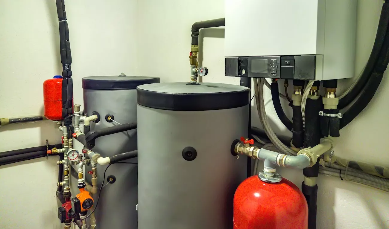 New commercial gas installation in a boiler room. 