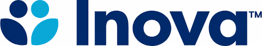 Inova company logo with abstract shapes in blue and teal.