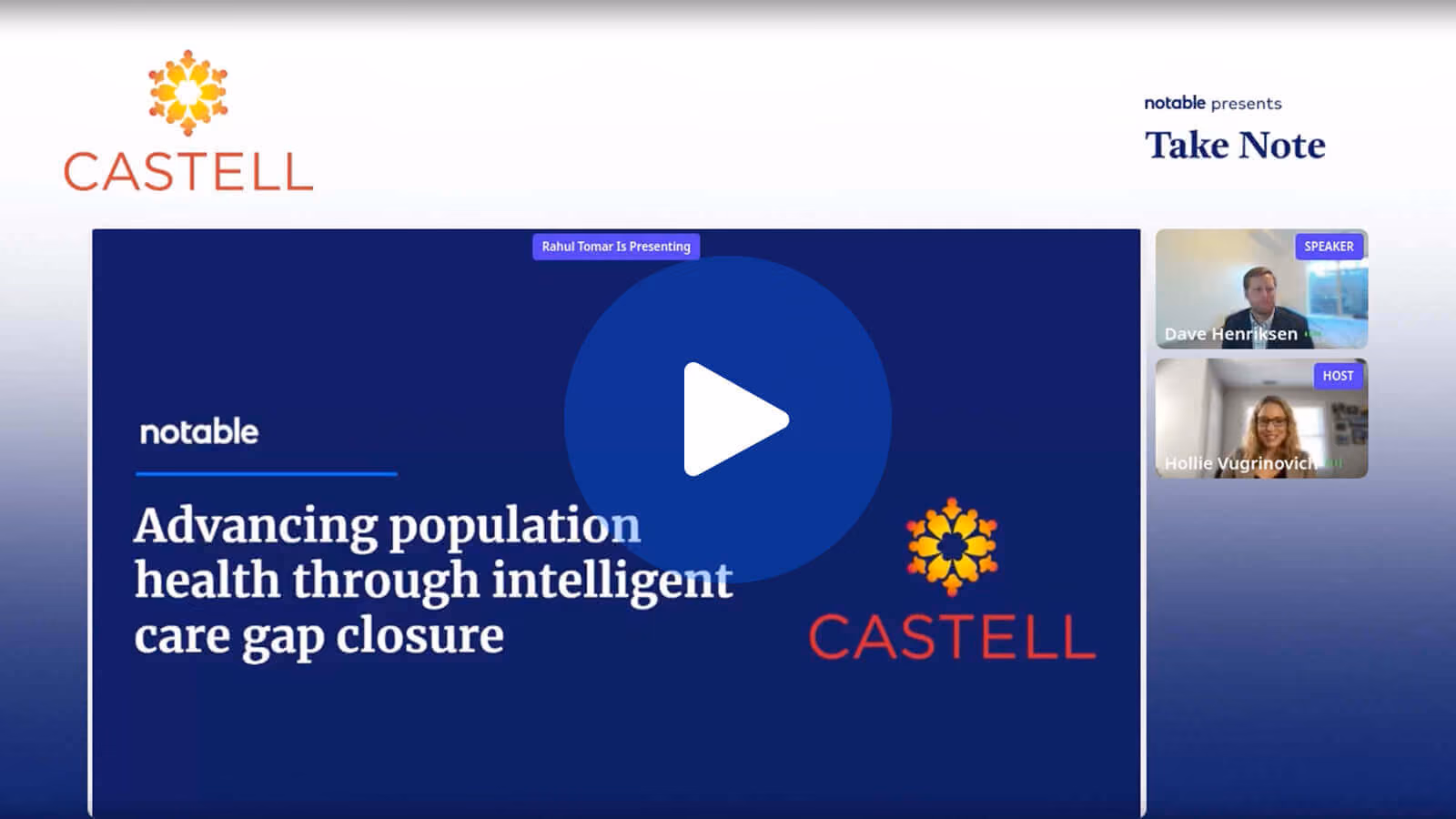 Online webinar screen with title advancing population health and two participants labeled speaker and host.