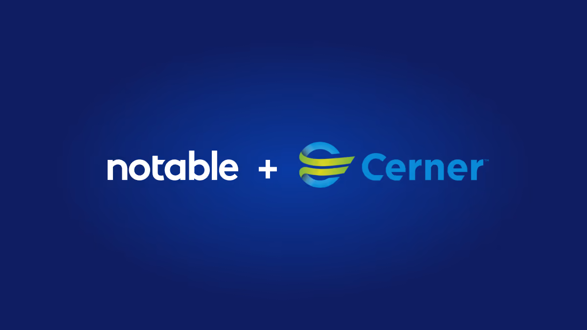 Notable and Cerner company logos side by side on a dark blue background with a plus sign between them.