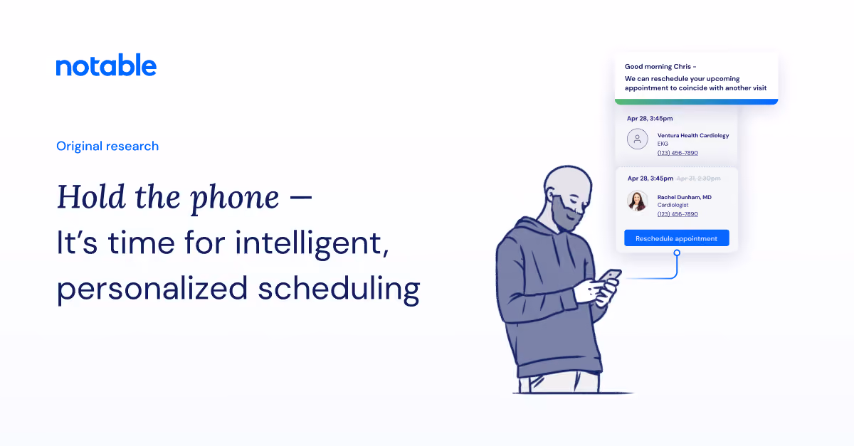 Illustration of a man using phone with appointment scheduling notifications beside him.