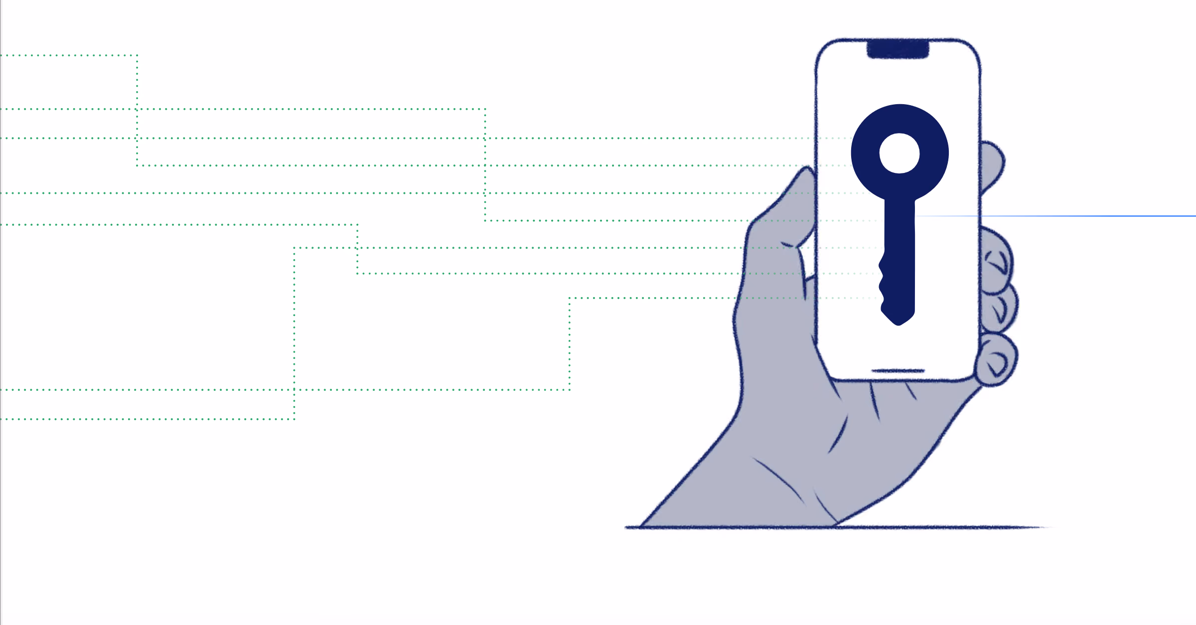 Illustration of a hand holding a smartphone with a large key icon on the screen.