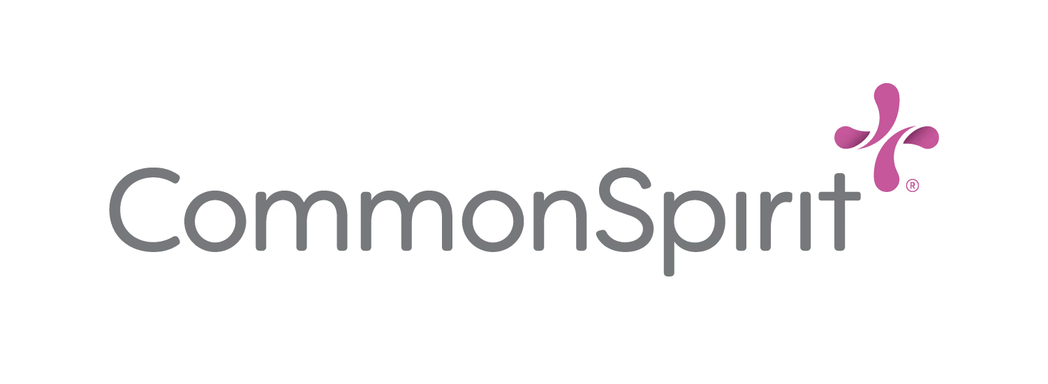 CommonSpirit wordmark logo with stylized pink abstract design to the right.