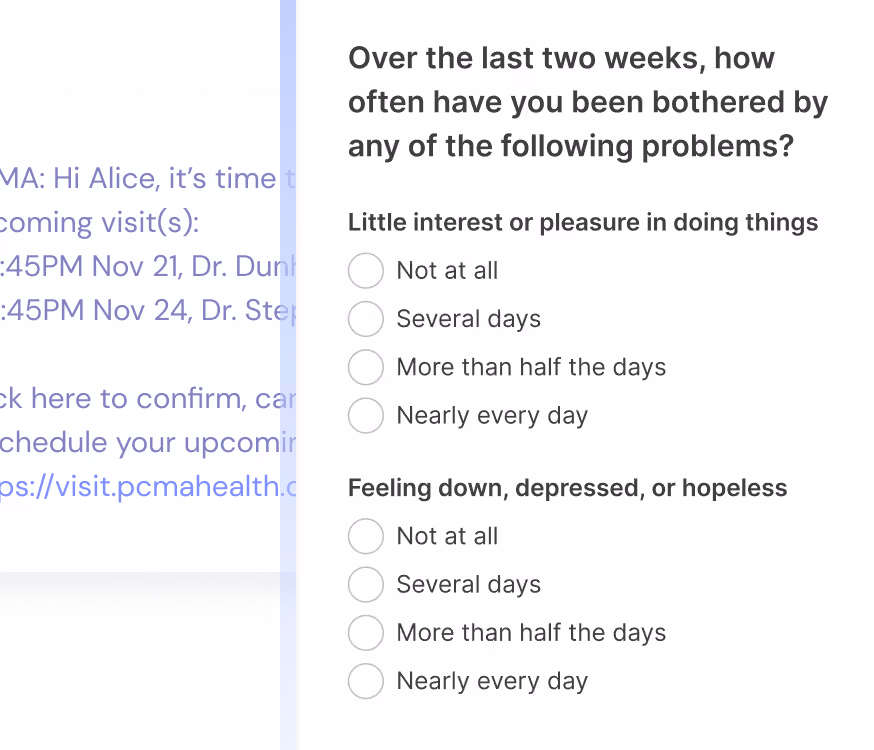 Question asking how often over two weeks the person felt little interest or pleasure and feeling down.
