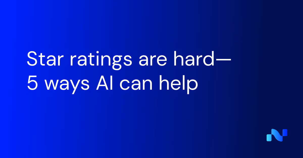 Text reading: Star ratings are hard—5 ways AI can help on a blue gradient background.