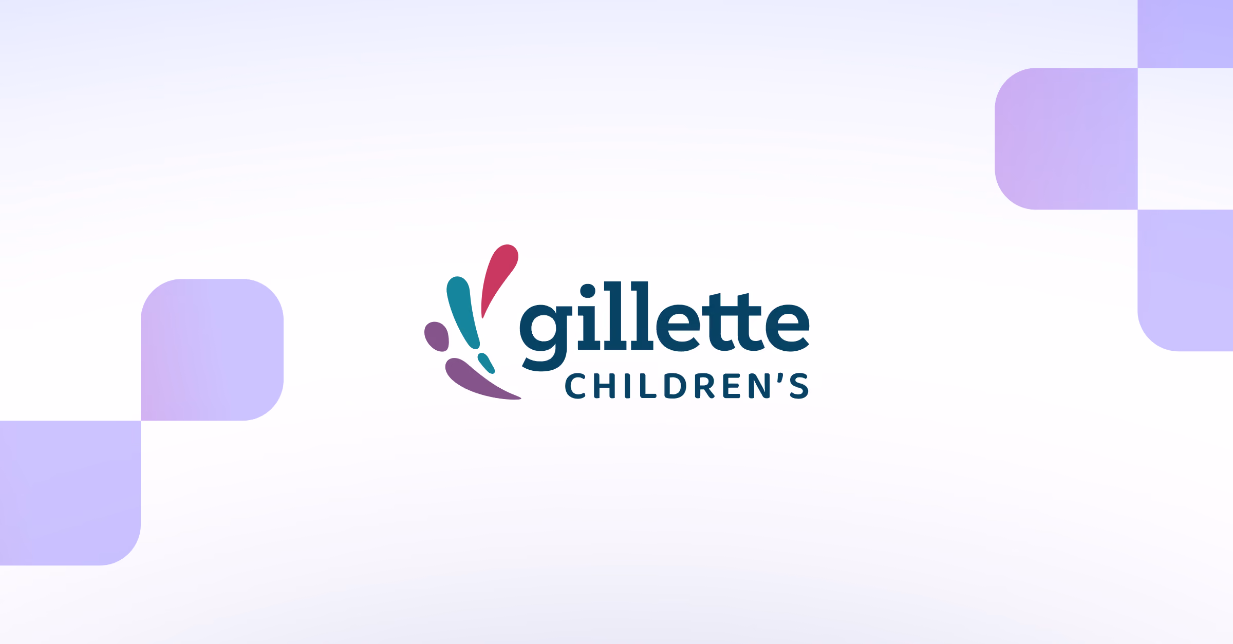 Gillette Children's logo with stylized shapes in purple and teal on a white background with purple squares.