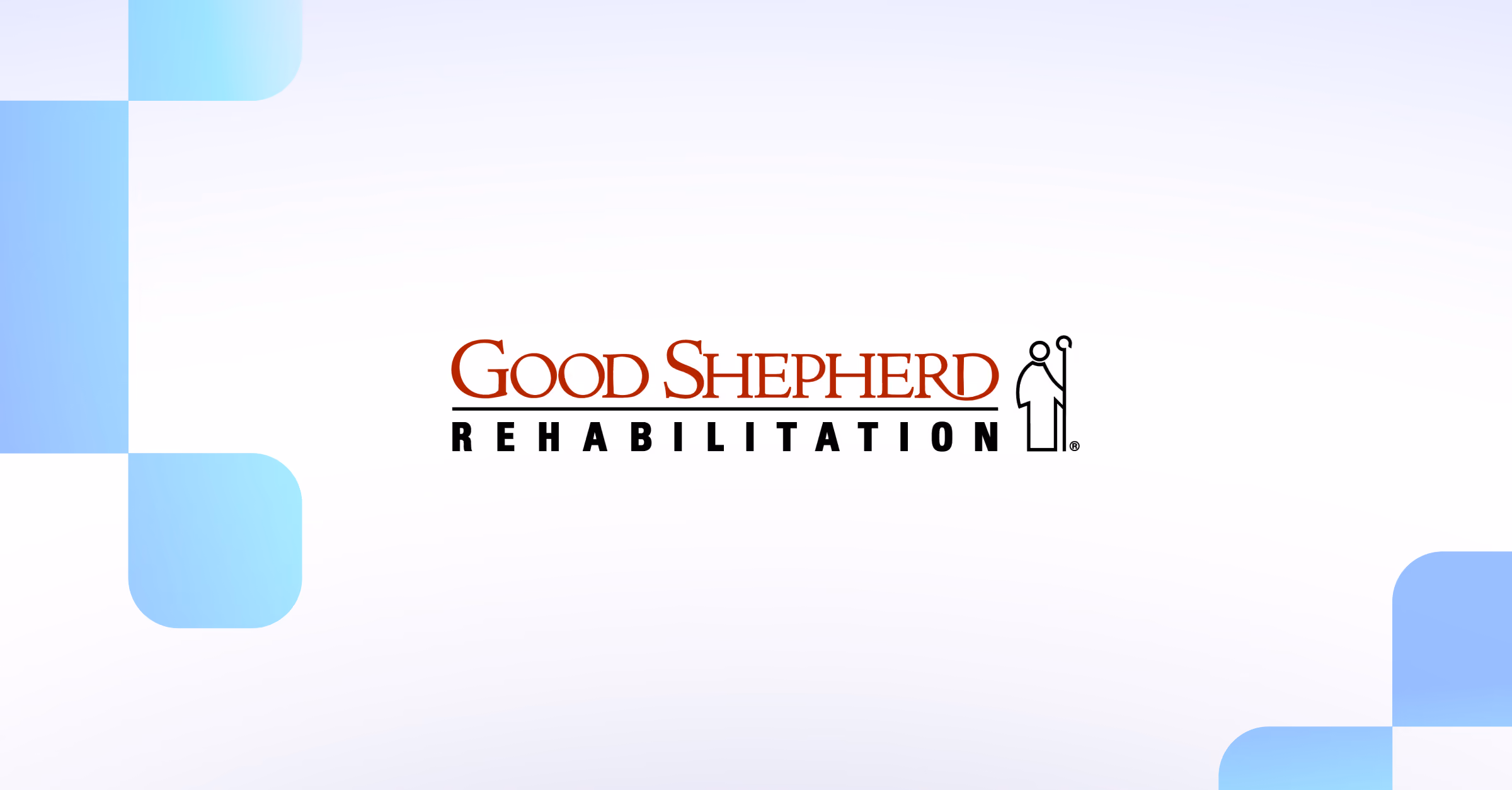 Good Shepherd Rehabilitation logo with stylized figure holding staff on white background.