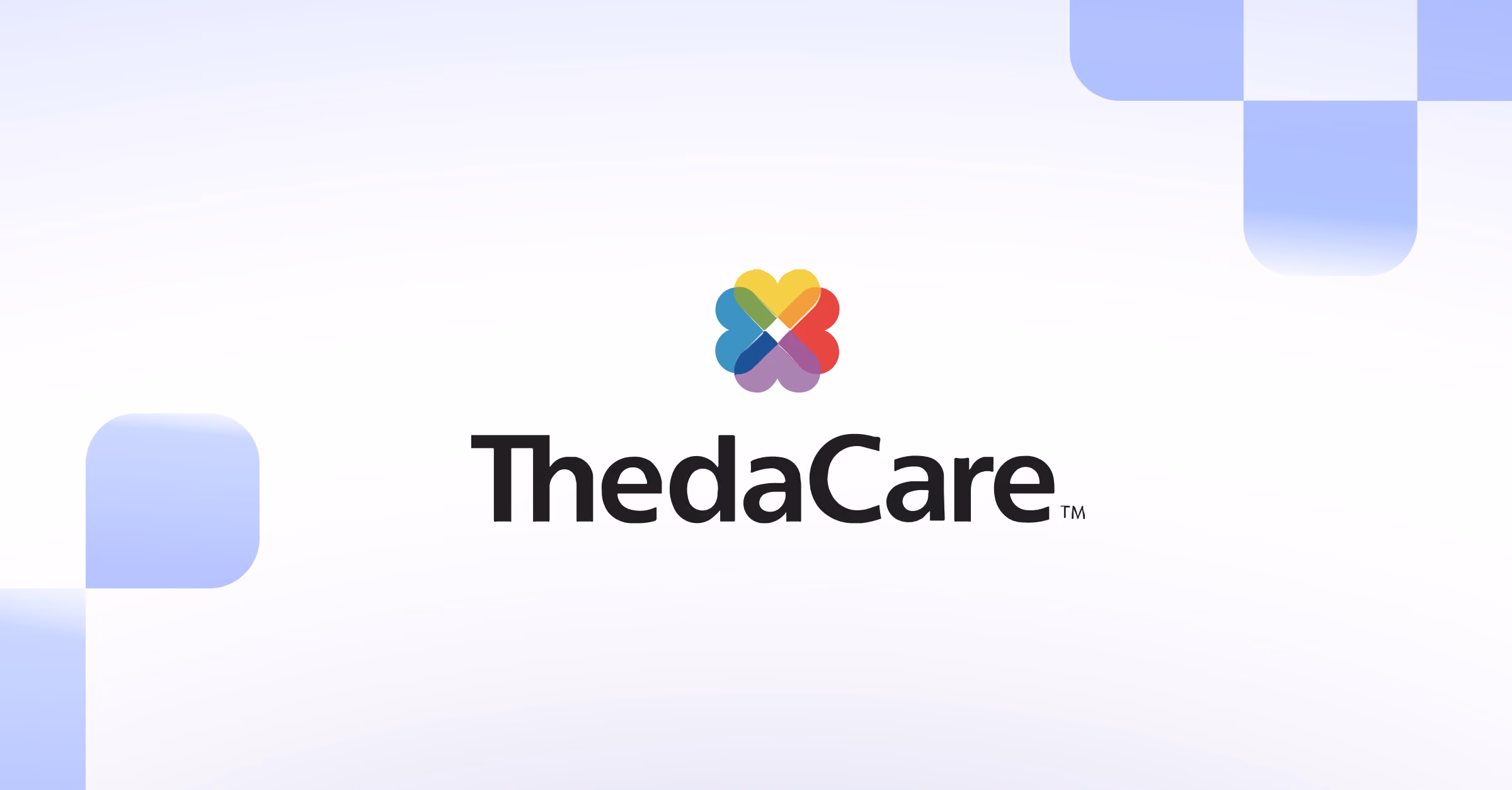 ThedaCare logo with colorful four-leaf clover heart icons above the name on a soft blue background.