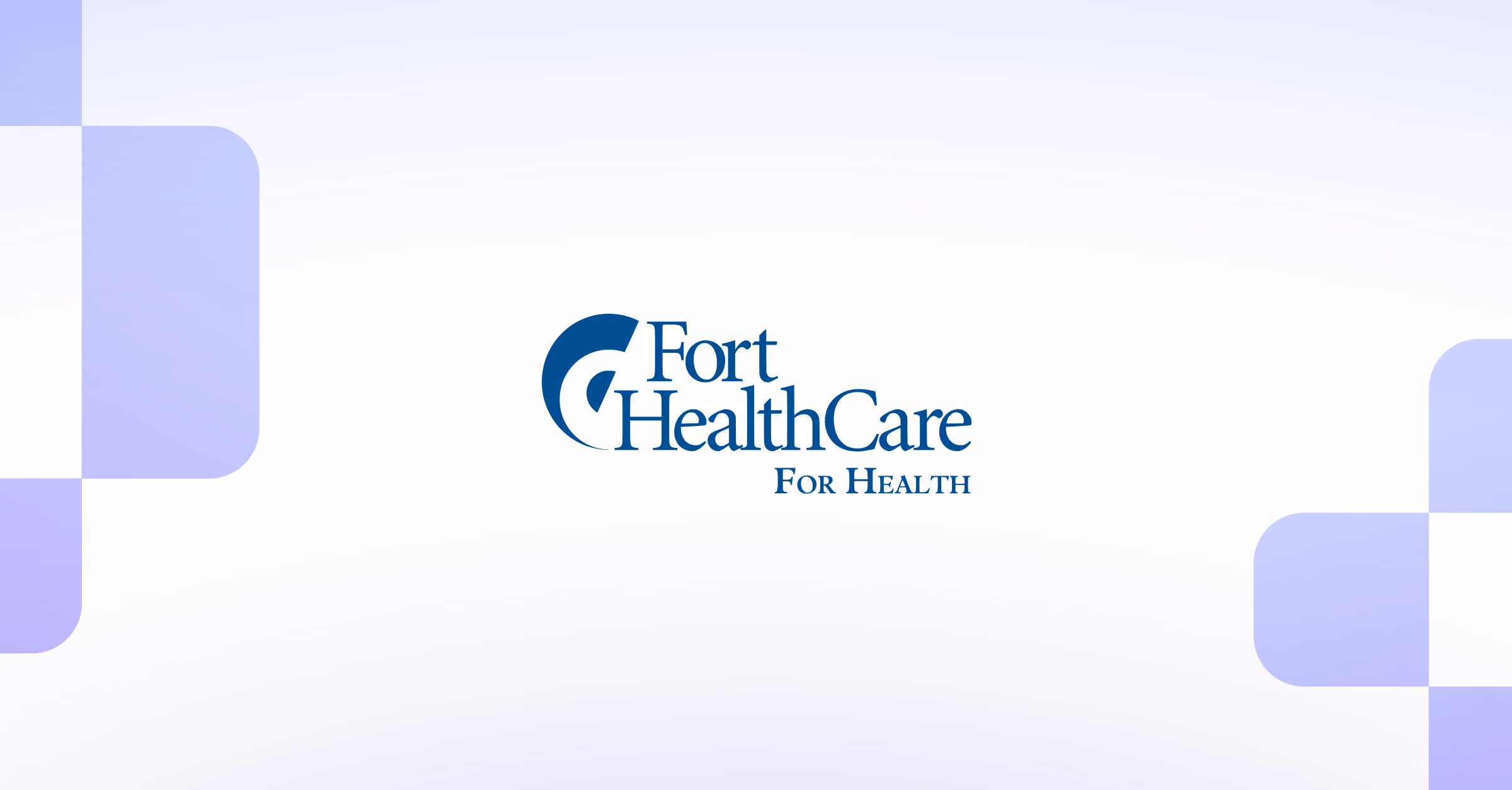 Fort HealthCare logo with blue stylized icon and text on white background with purple shapes.