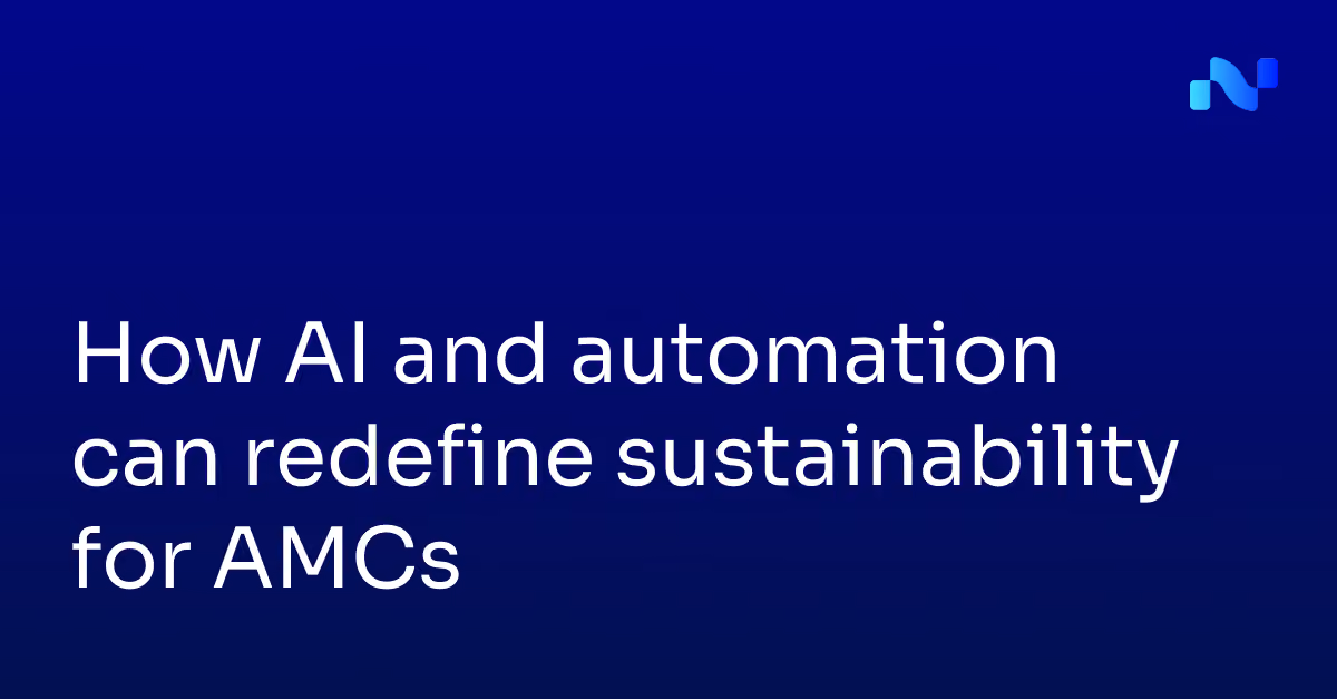 Text on blue background: How AI and automation can redefine sustainability for AMCs.