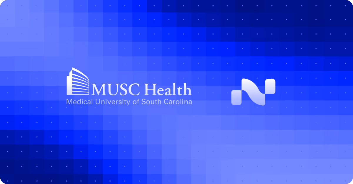 MUSC Health logo with Medical University of South Carolina text on a blue pixelated background.