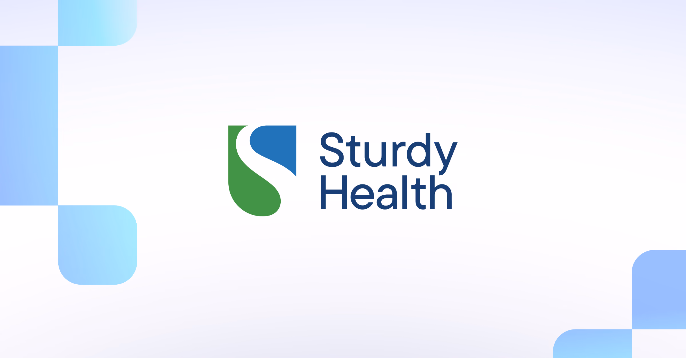 Sturdy Health logo with a blue and green shield-like symbol and dark blue text on a light background.