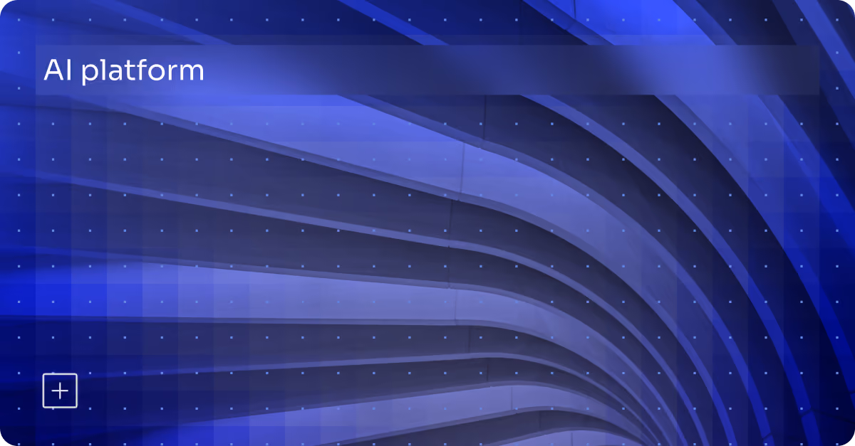Abstract blue architectural structure with curved lines and dotted grid overlay, text reads AI platform.