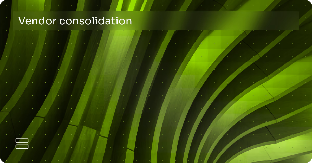 Green abstract curves background with the text 'Vendor consolidation' in white.