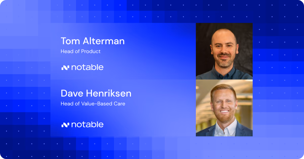 Tom Alterman and Dave Henriksen, heads at Notable, with their photos and titles on a blue background.