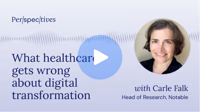 Portrait of Carle Falk with text about healthcare errors in digital transformation.