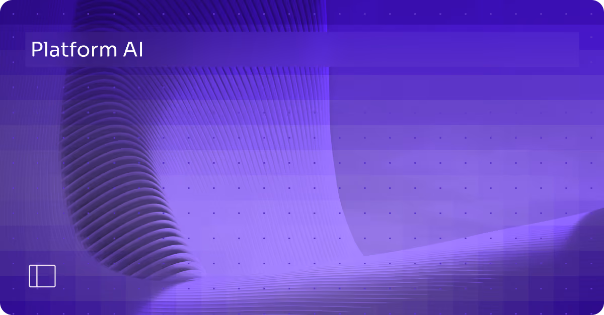 Abstract purple wave pattern with text Platform AI in a rectangle at the top left corner.