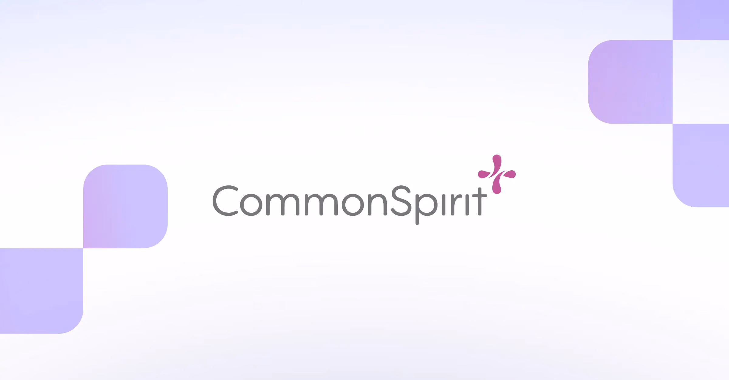 CommonSpirit wordmark logo with purple decorative shapes on white background.
