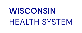 Text logo with words Wisconsin Health System in blue uppercase letters.