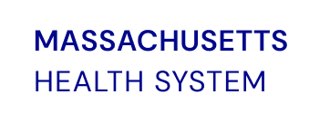 Massachusetts Health System text logo in blue on black background.