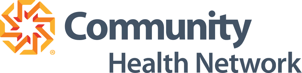 Community Health Network logo with geometric star icon in orange and red beside text.