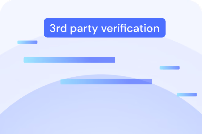 Text reading '3rd party verification' in a blue rounded rectangle over a soft blue abstract background.