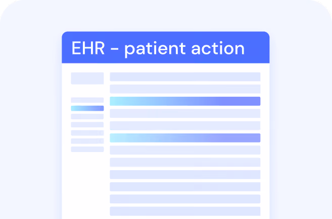 Graphic of an electronic health record screen titled 'EHR – patient action' with highlighted text lines.