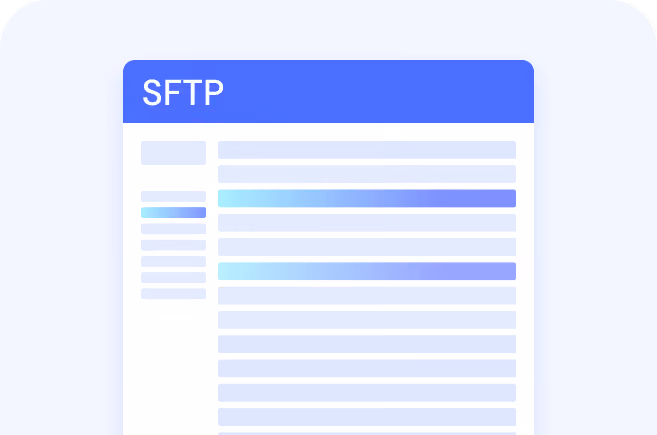 Stylized illustration of a document or file interface titled SFTP with blue and white color highlights.