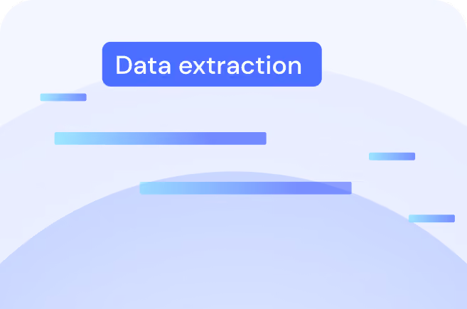 Blue gradient bars with a label reading Data extraction on a light blue background.