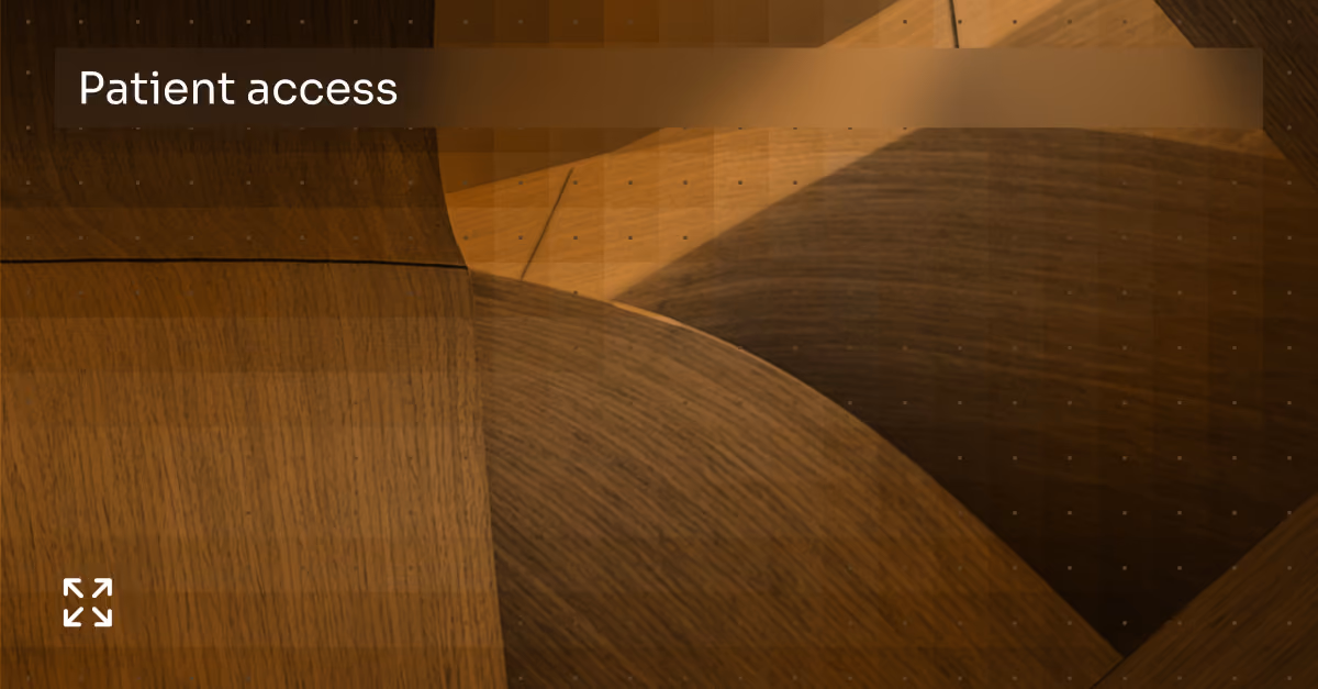 Abstract curved wooden surfaces with 'Patient access' text in top left overlay.