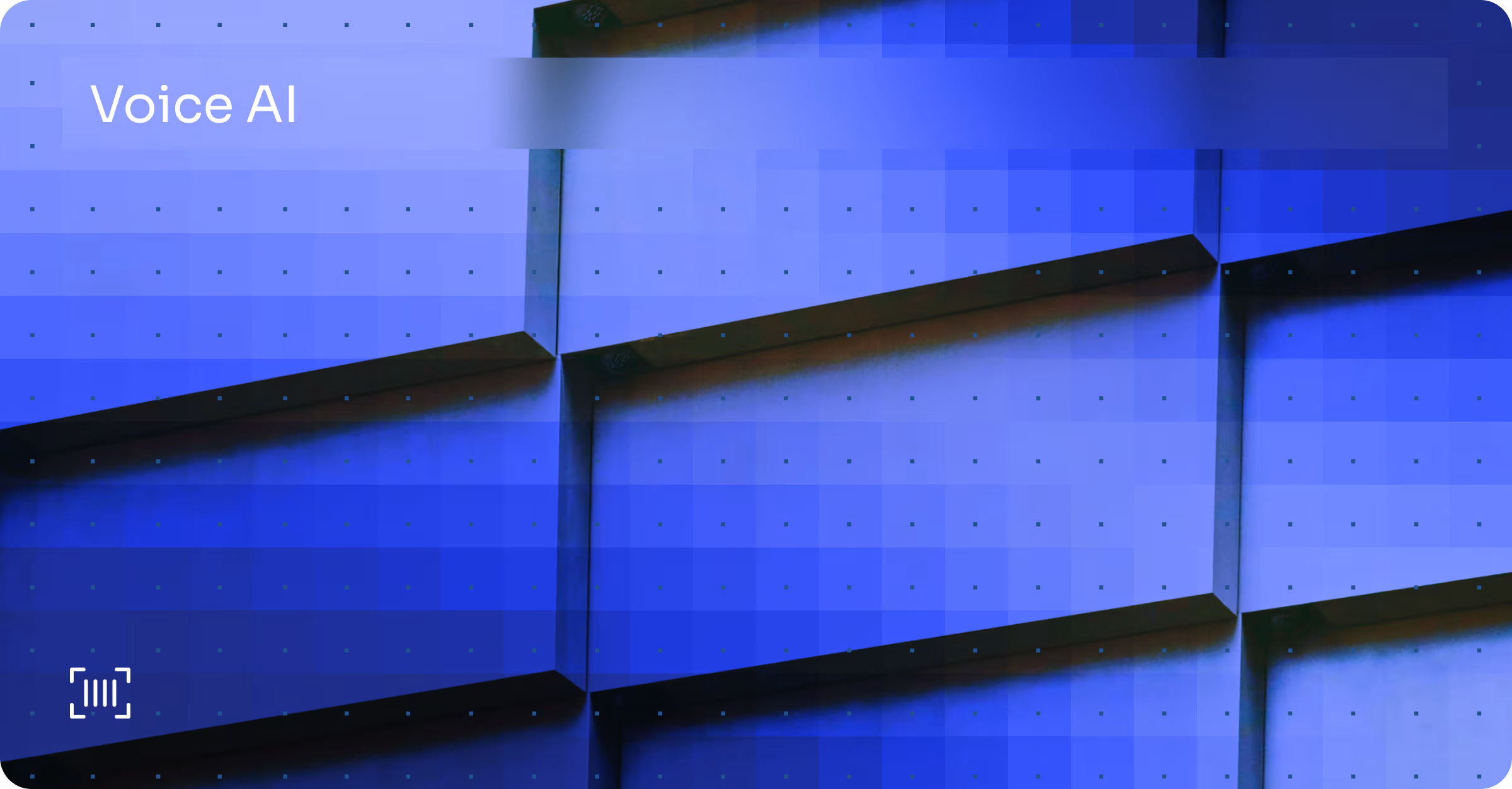 Voice AI title card over abstract blue tiles
