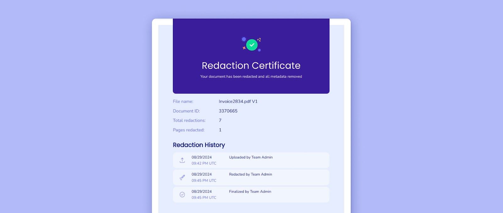 Redaction certificate