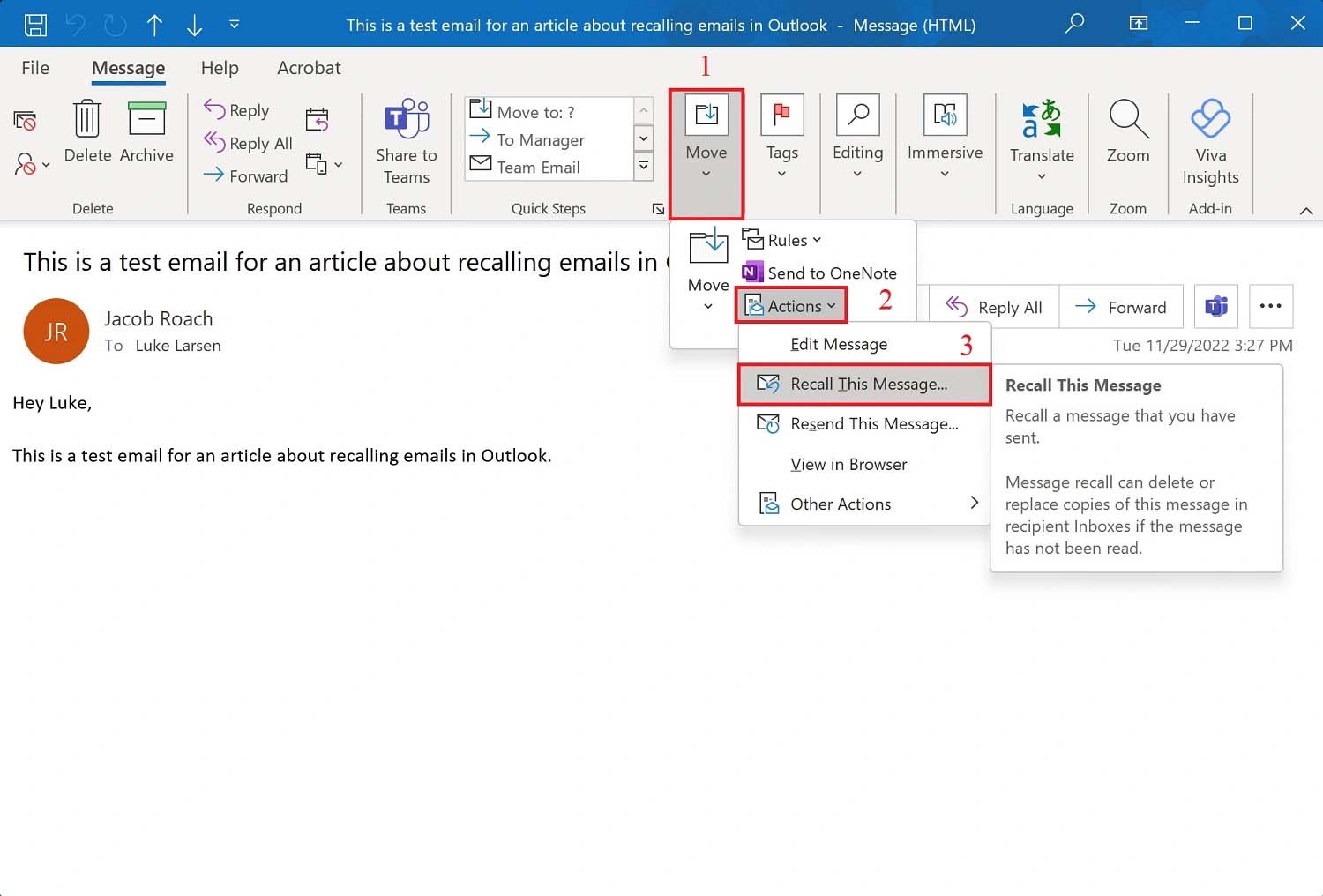 Recalling a message within Outlook, how-to.