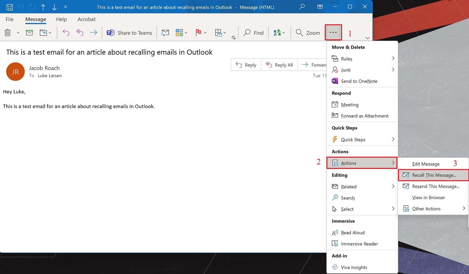 Recalling a message within Outlook, how-to.