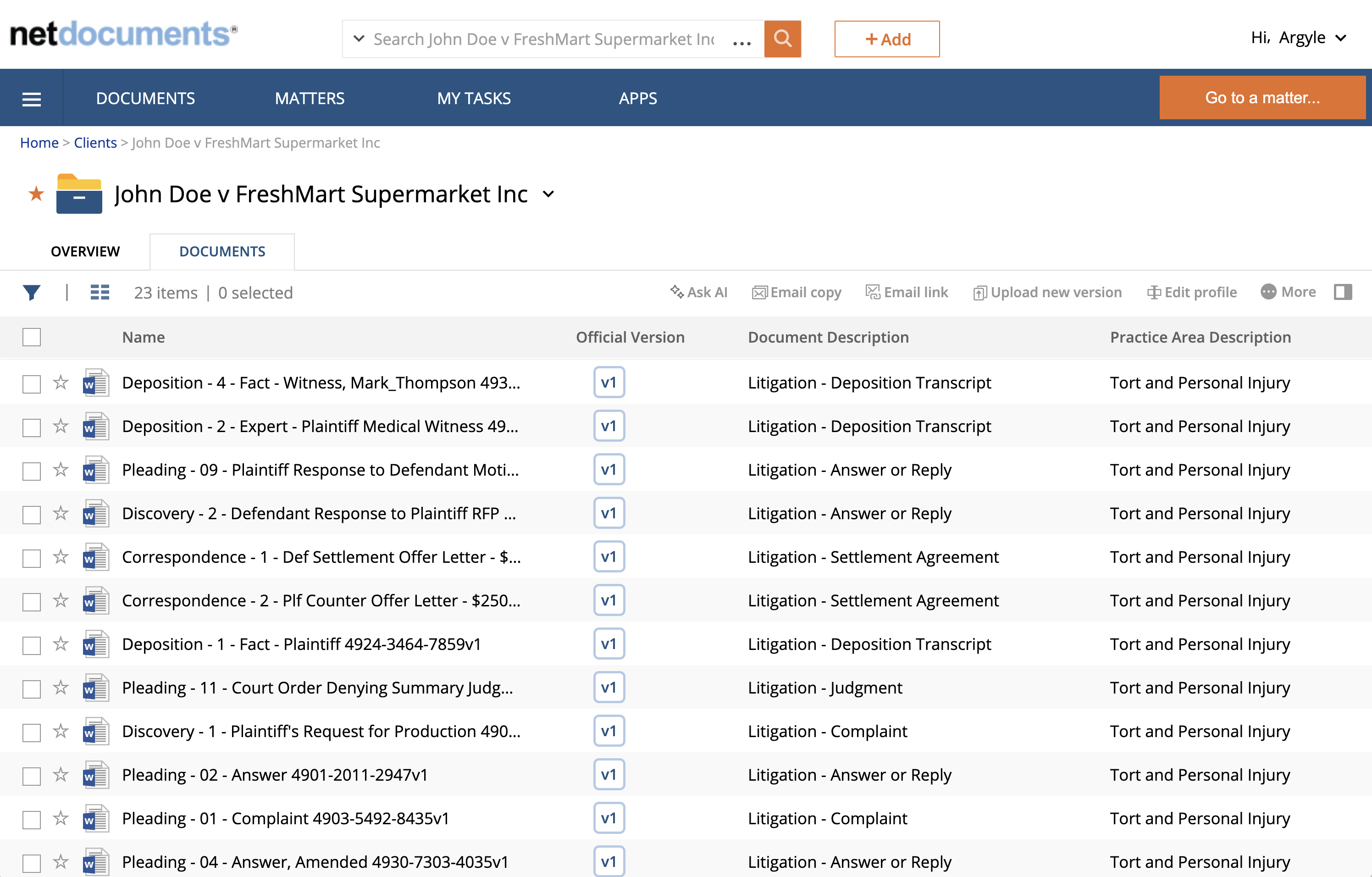 NetDocuments interface