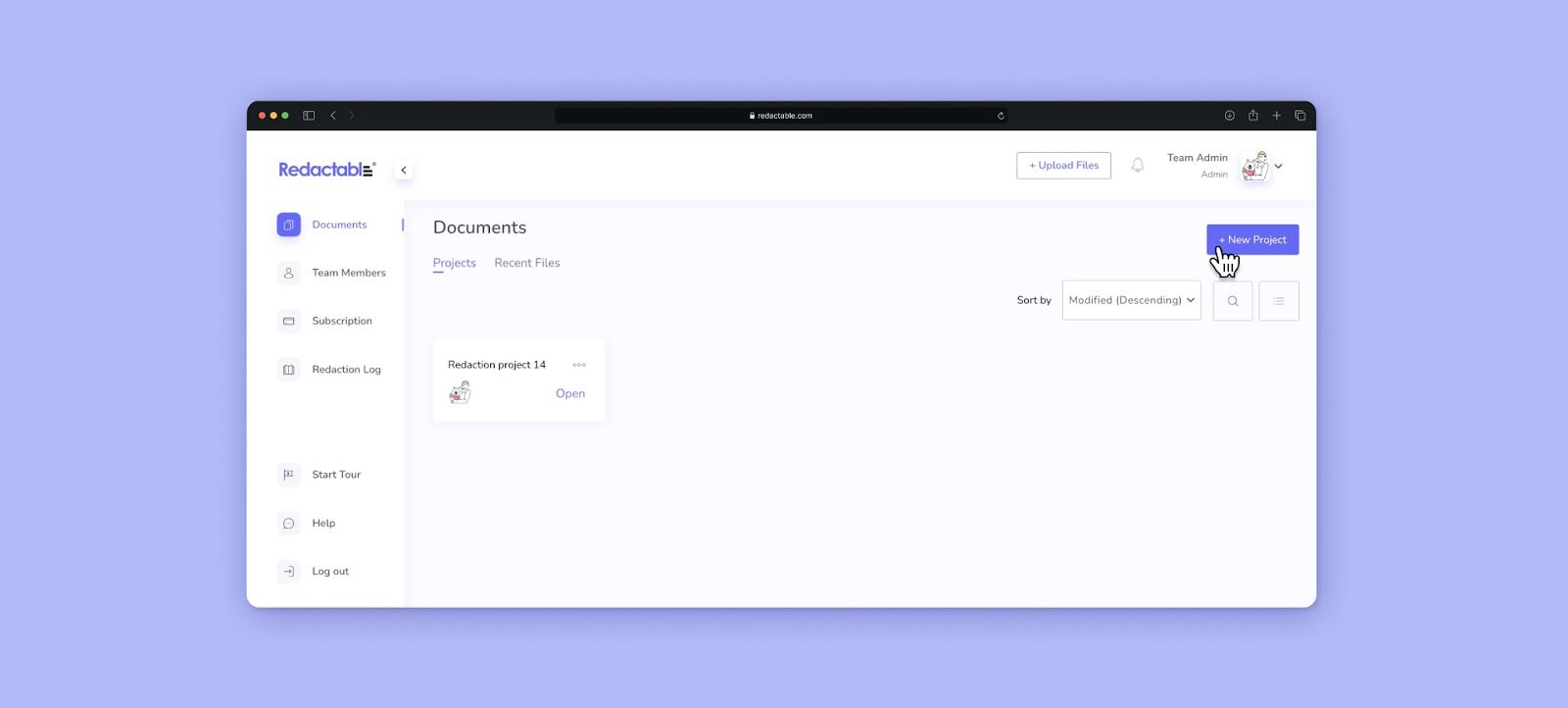 Create a new project in Redactabke software