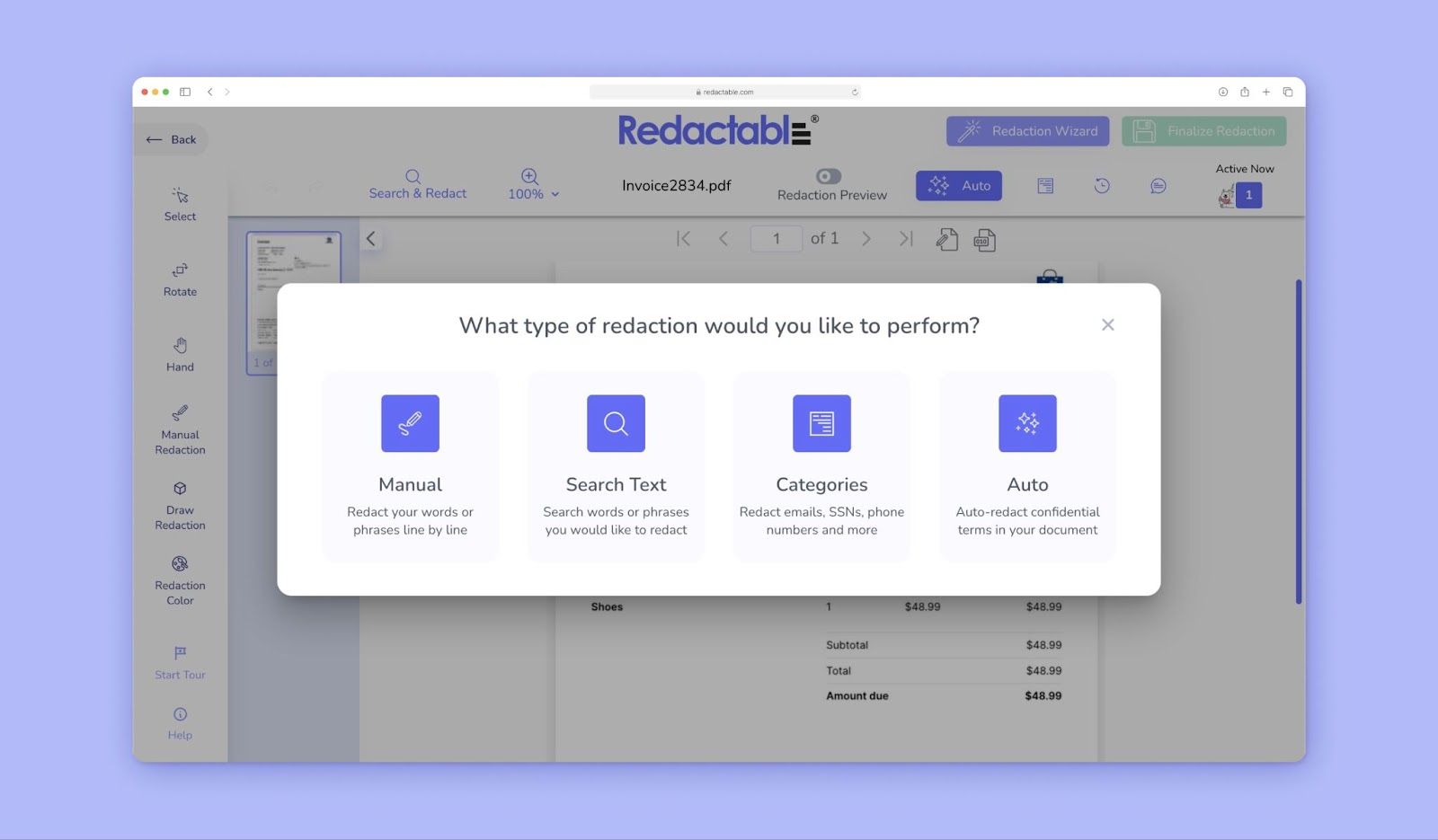 Select redaction method
