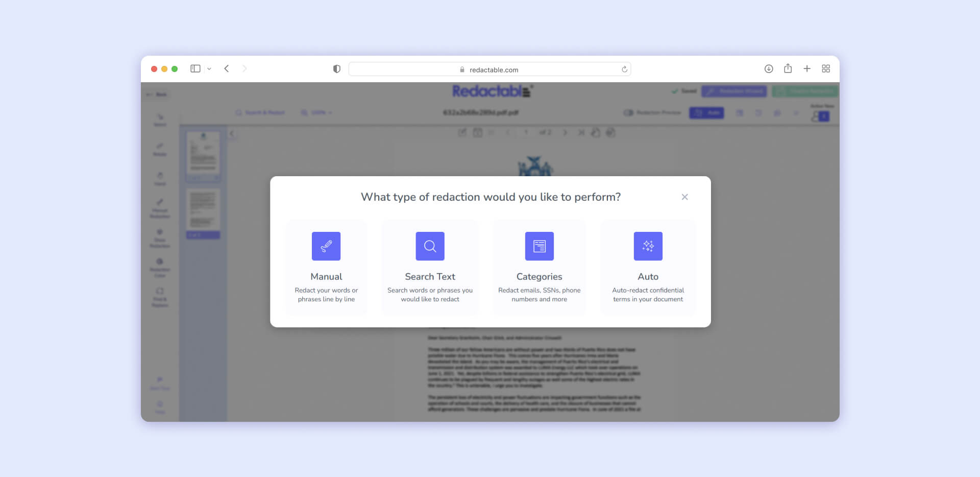 Select your redaction method