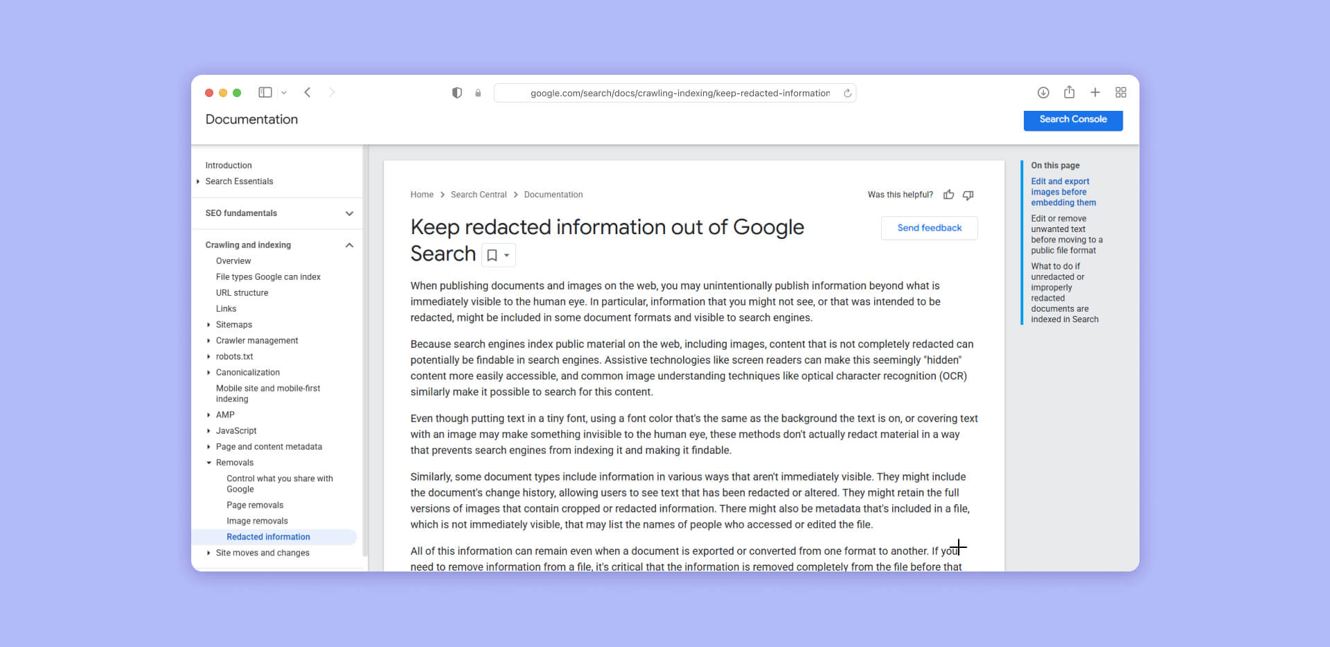 Keep redacted information out of Google Search
