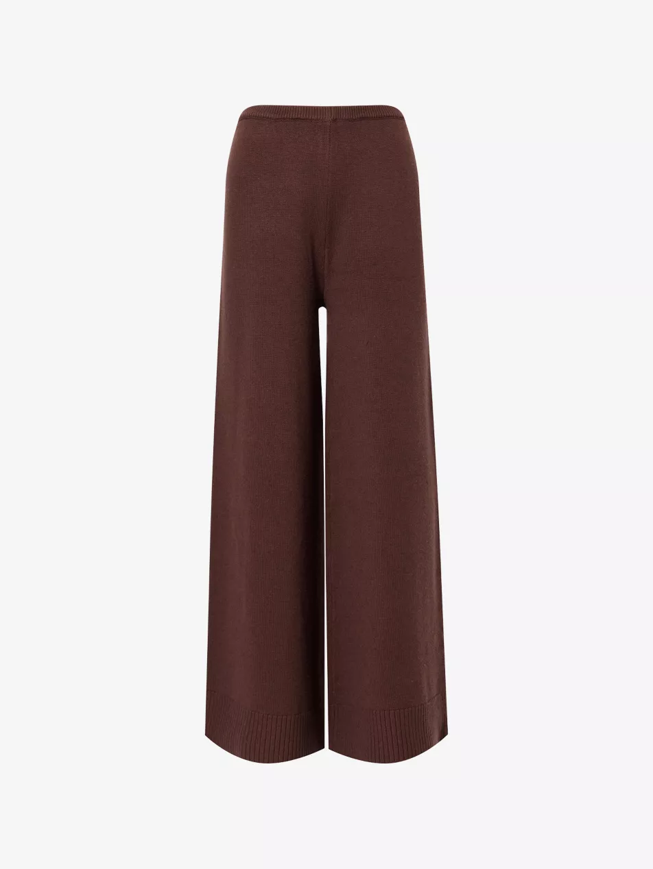 LOUNGE UNDERWEAR Ribbed-Trims Wide-Leg Knitted Trousers