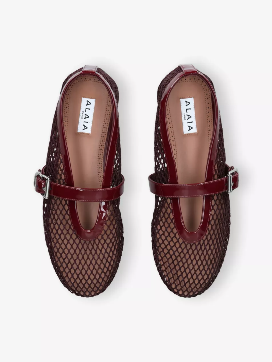 Alaïa Ballerina Mesh and Patent-Leather Ballet Flats