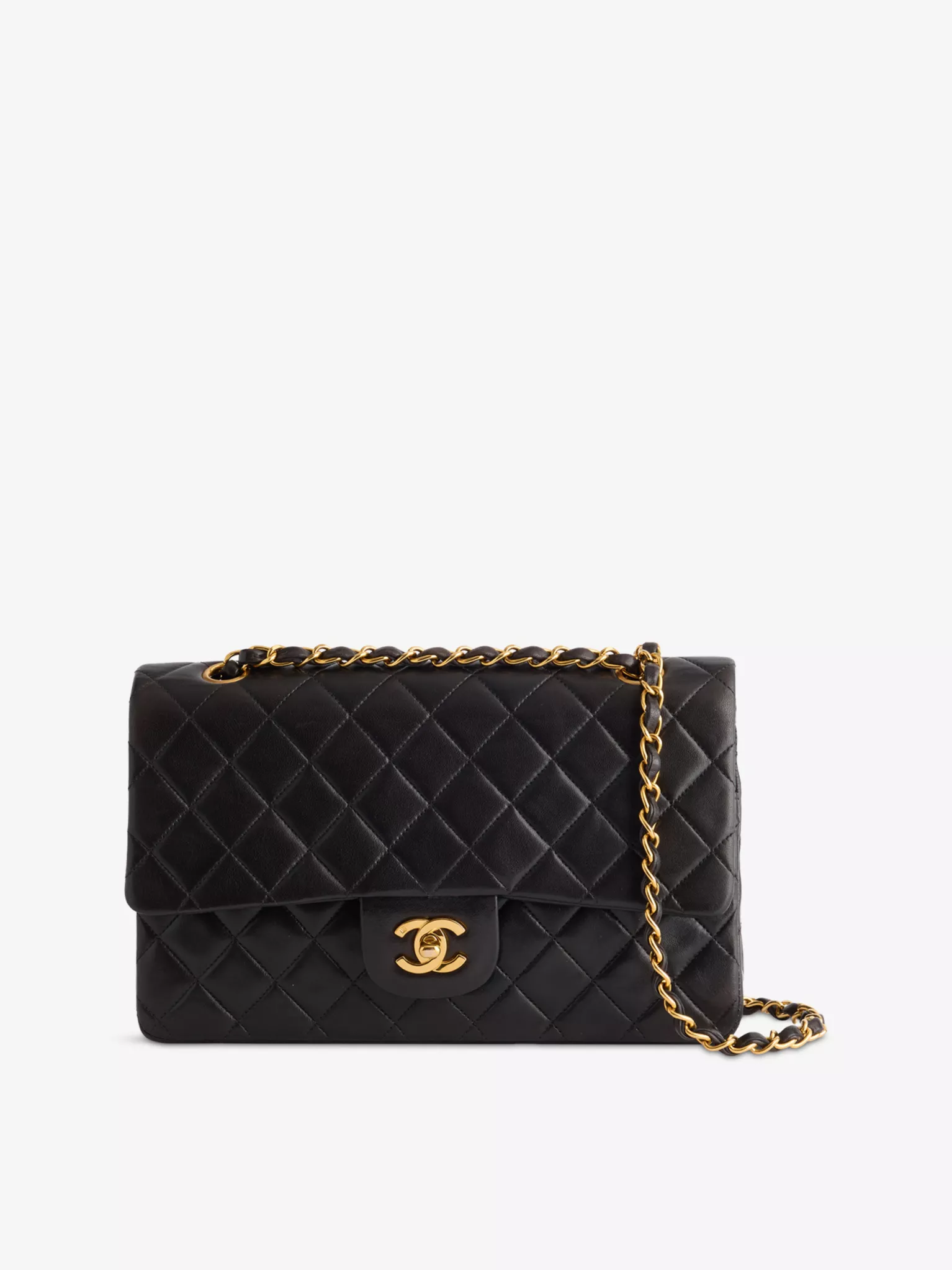 Pre-loved Chanel medium double flap leather shoulder bag in black